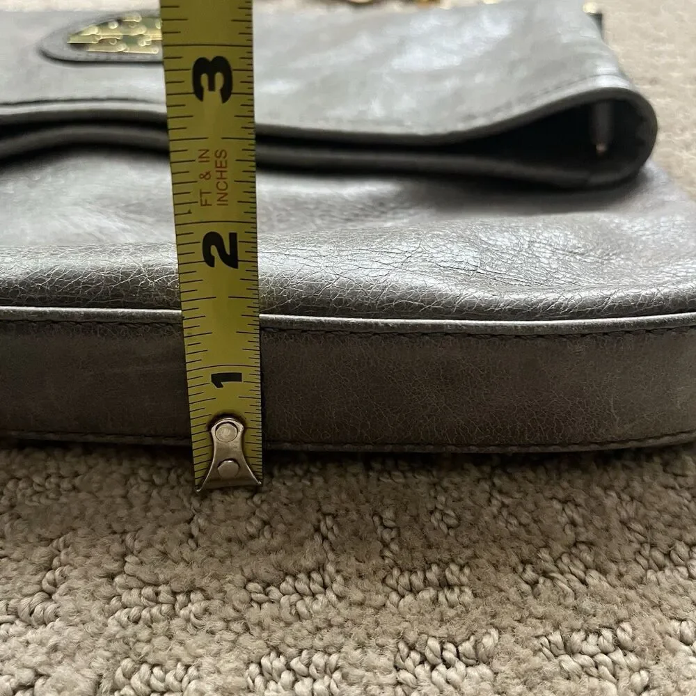 Tory Burch Convertible City Messenger Gray Leather Gold Chain Foldover Crossbody
